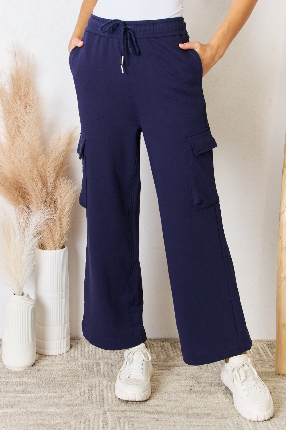 RISEN Drawstring Relaxed Cargo Wide Leg Pants 