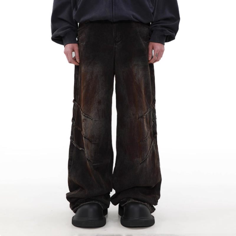 Distressed And Dirty Waste Jeans Men's Baggy Straight Trousers