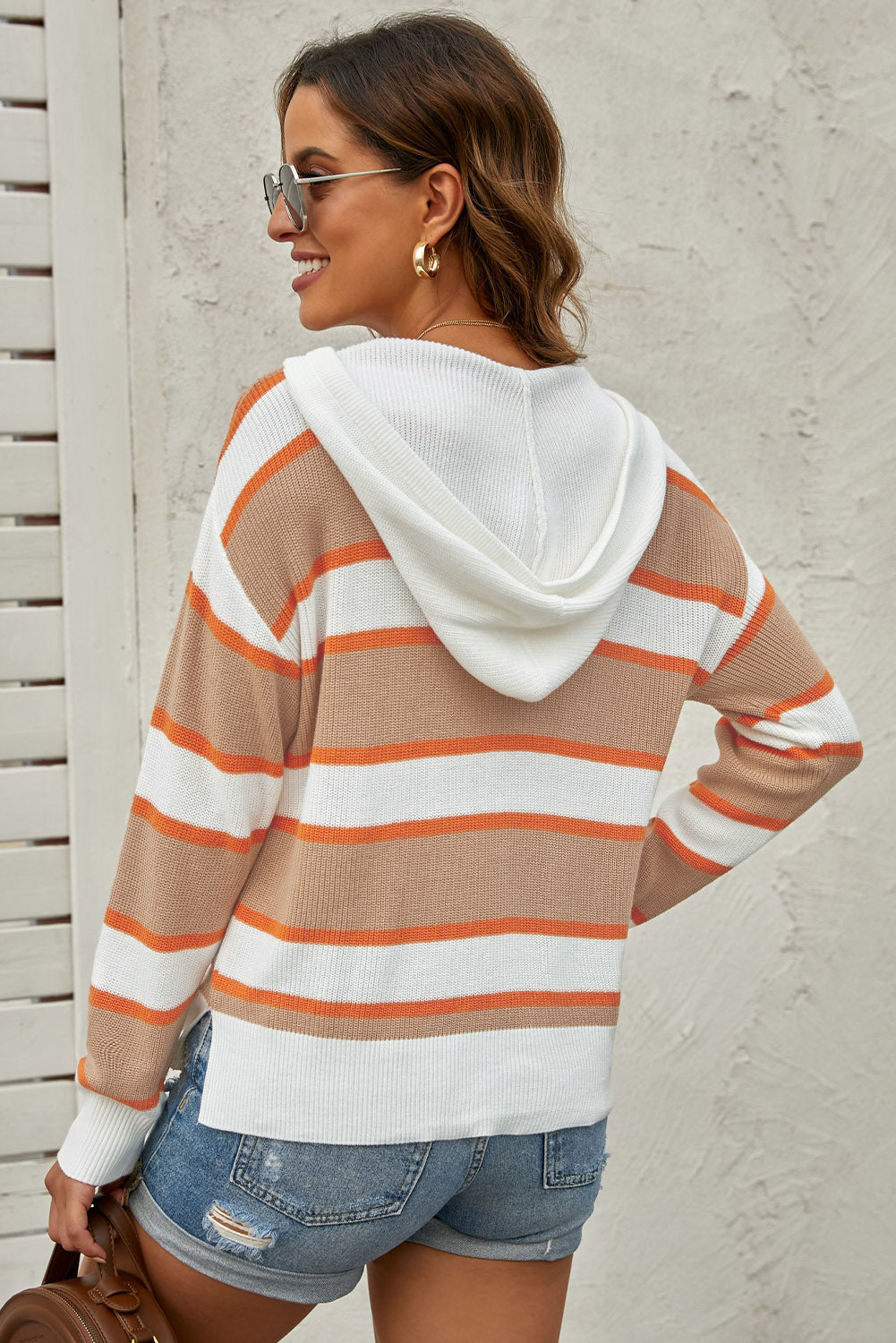 Striped Drawstring Hooded Sweater 