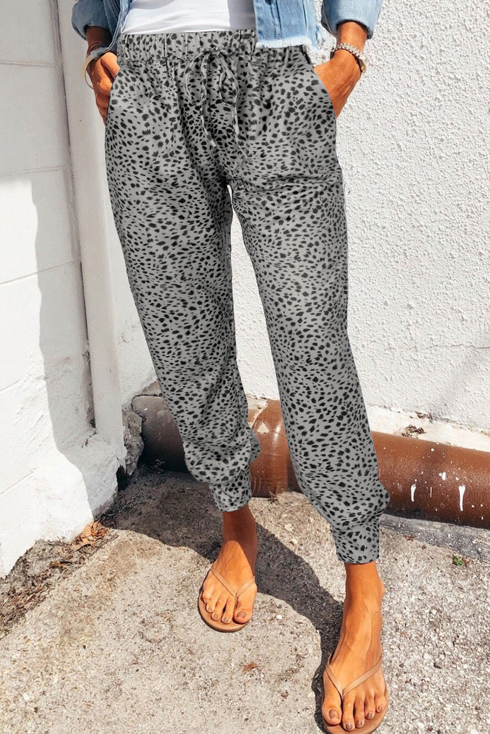 Leopard Pocketed Long Pants - Babbazon