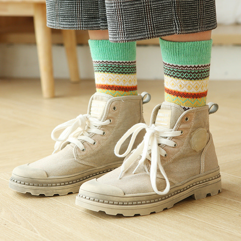 Thicken Socks Ladies Warm Cross Flower Rabbit Wool Socks 