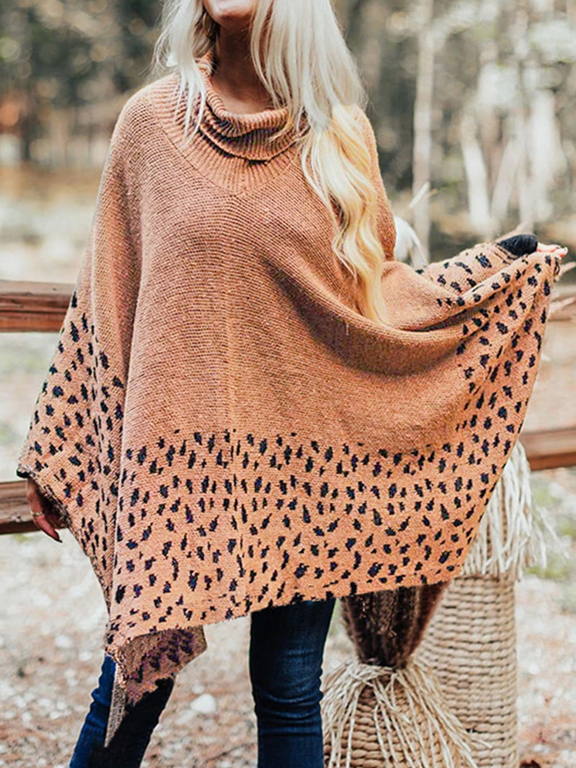 Leopard Turtleneck Poncho 