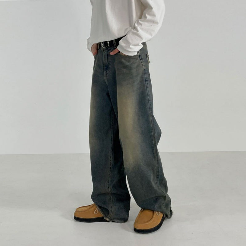 Men's Spring Loose Retro Worn Looking Washed-out Jeans