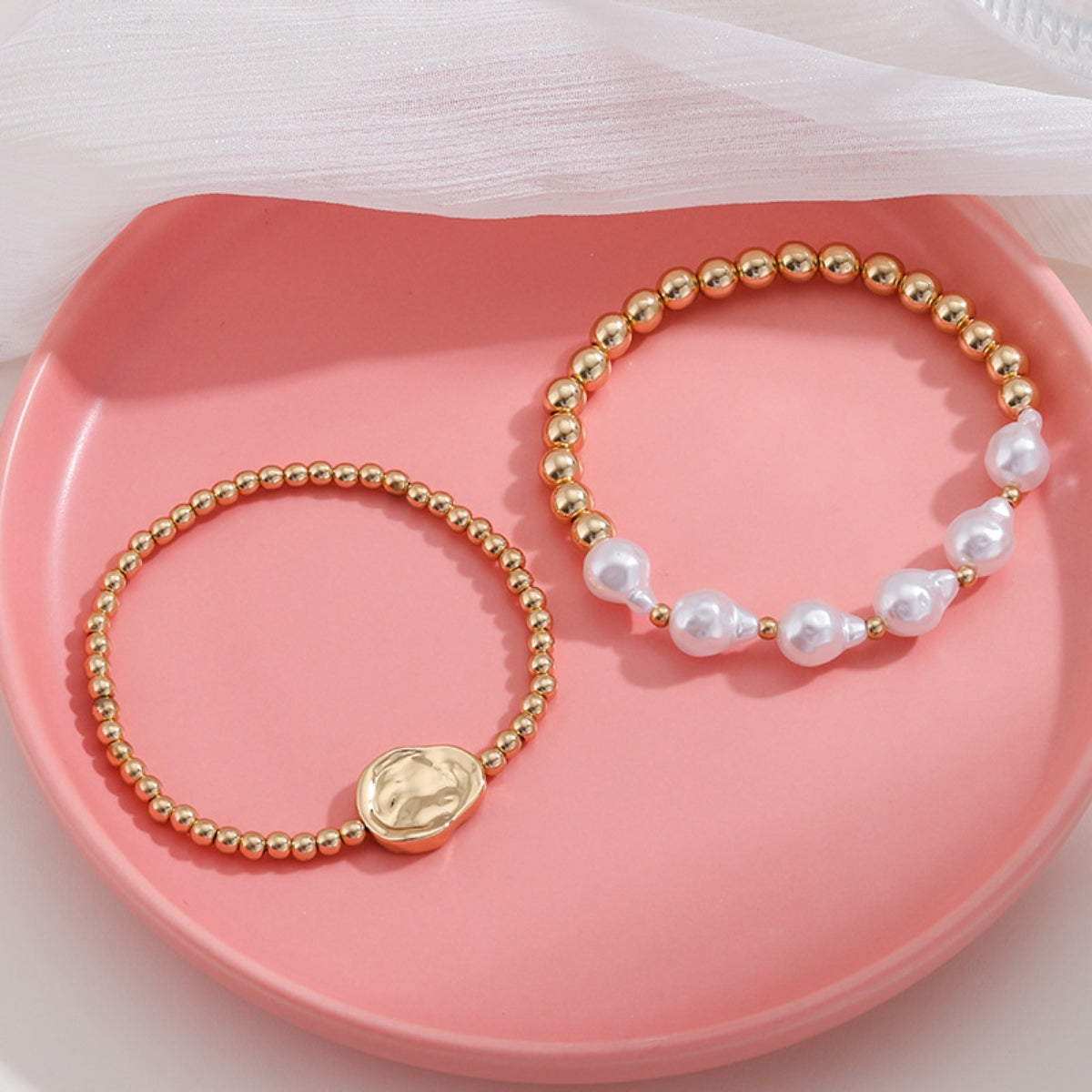 Gold-Plated Alloy Bead Bracelet 