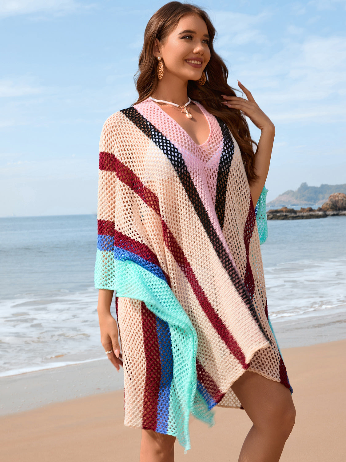 Openwork Color Block Plunge Cover-Up 