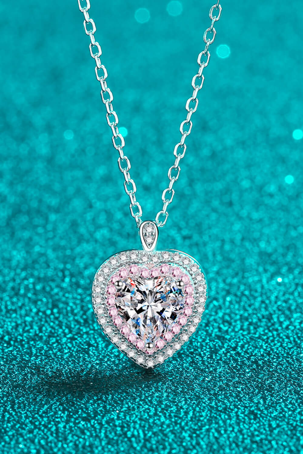 925 Sterling Silver 1 Carat Moissanite Heart Pendant Necklace 