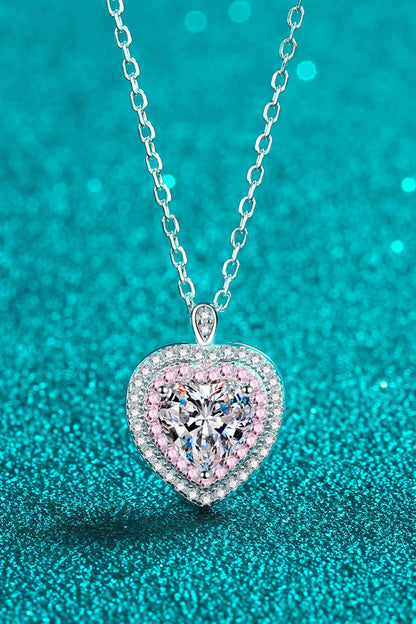 925 Sterling Silver 1 Carat Moissanite Heart Pendant Necklace 