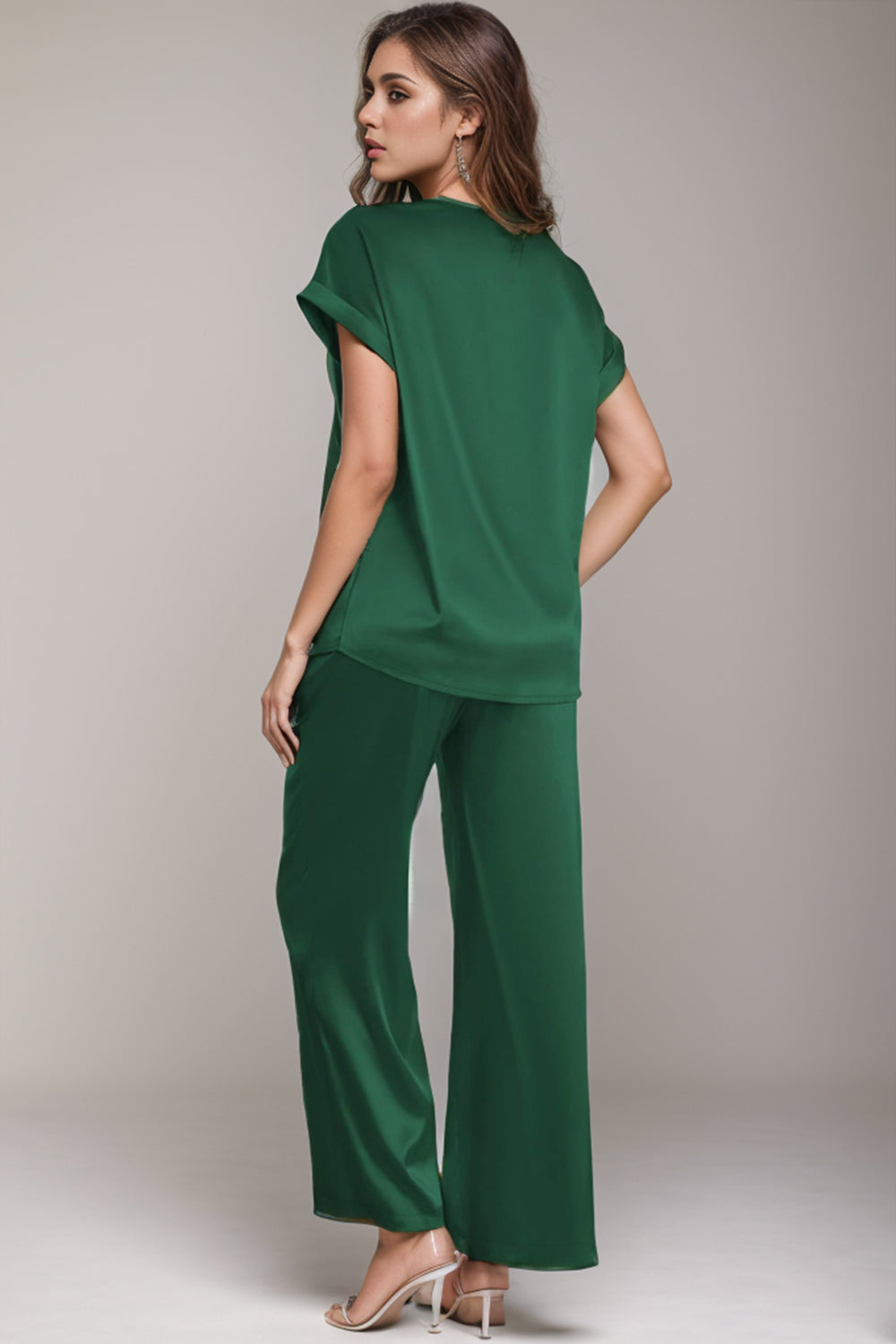 V-Neck Short Sleeve Top and Pants Set 