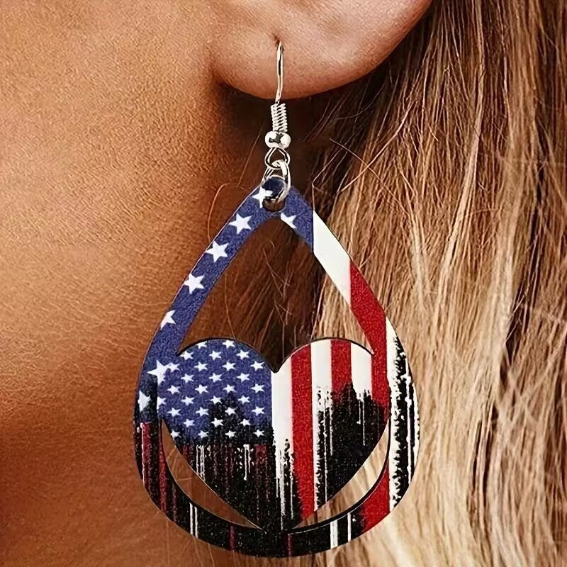 US Flag Pattern Wooden Earrings - Babbazon New Products