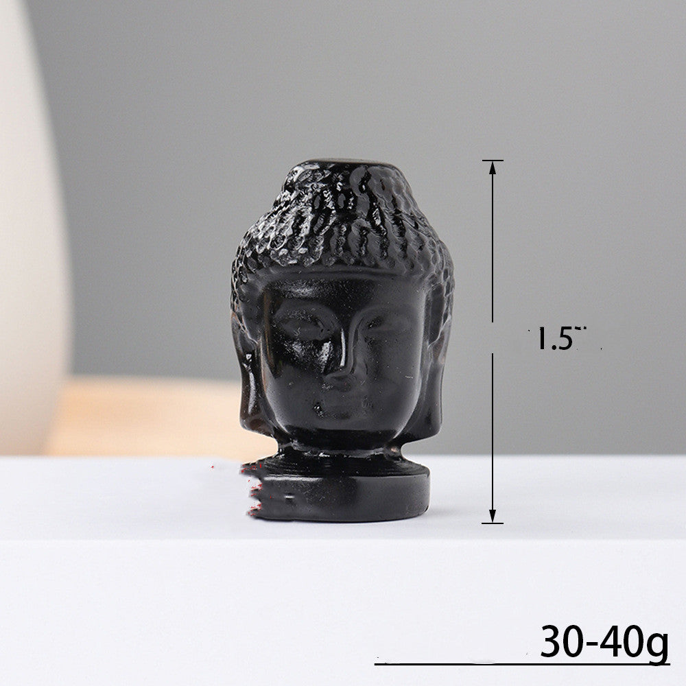 Obsidian Buddha Head Hand-carved Crystal Ornament