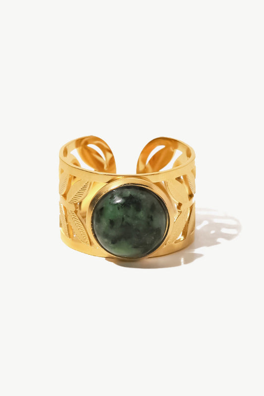 18k Gold Plated Malachite Leaf Ring 