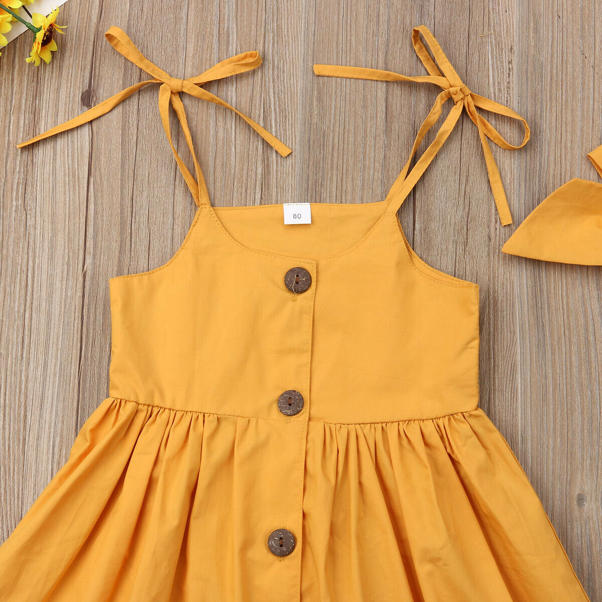 Girls' Solid Color Sling Dress Headdress Two Piece Set