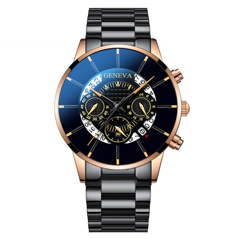 Men's Quartz Watch With Non-Mechanical Alloy Steel Band Calendar