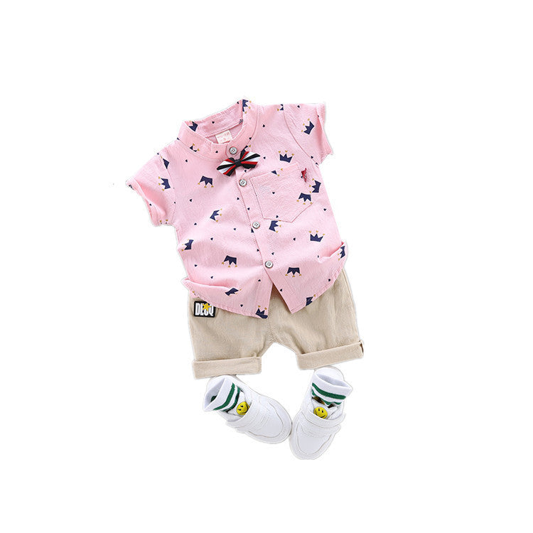 Boys New Cute Fashion Crown Lapel Shirt Set