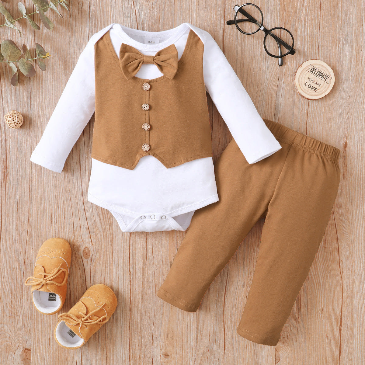 Fake Vest Young Children Handsome British Shirt Trousers Two-piece Set