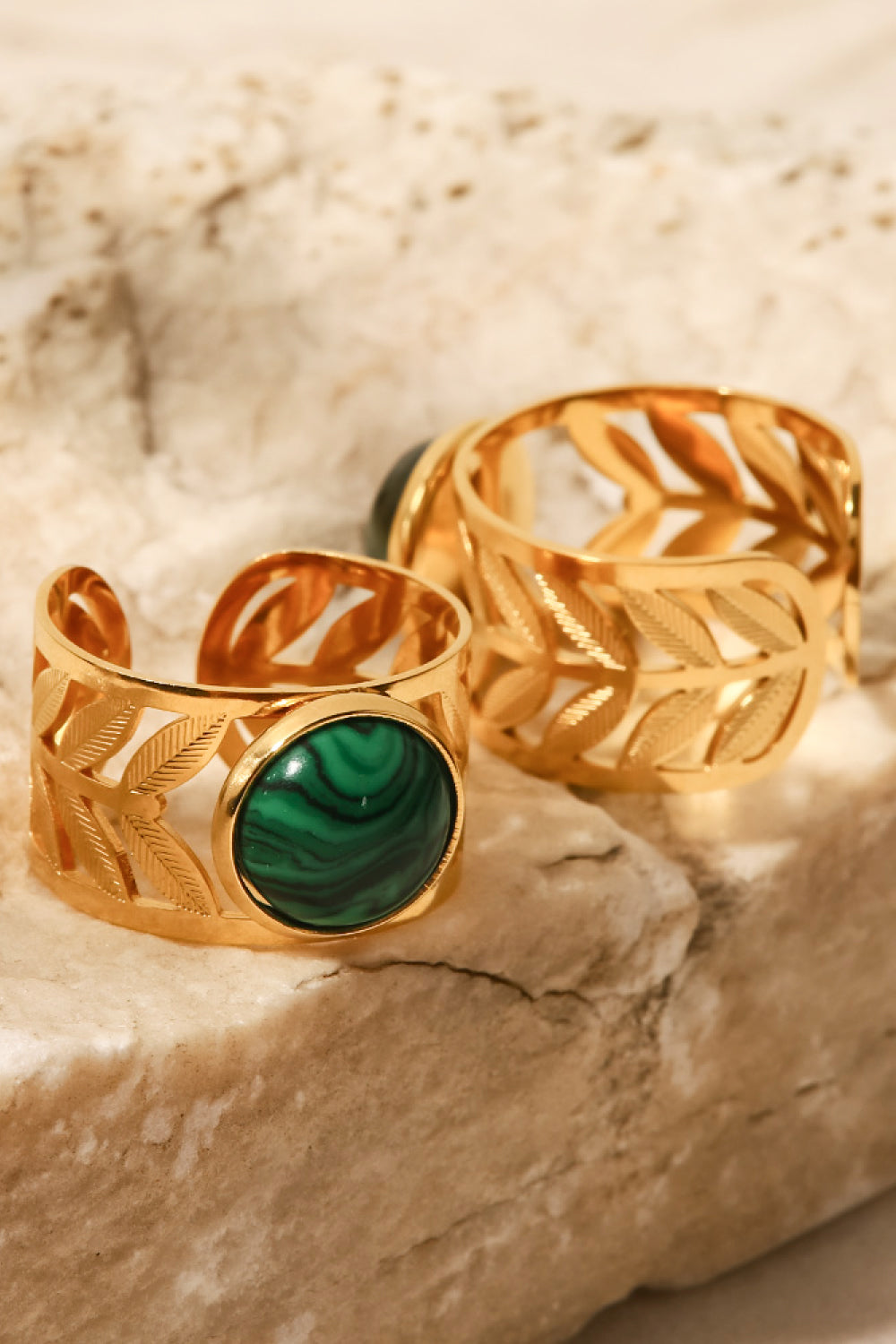 18k Gold Plated Malachite Leaf Ring 