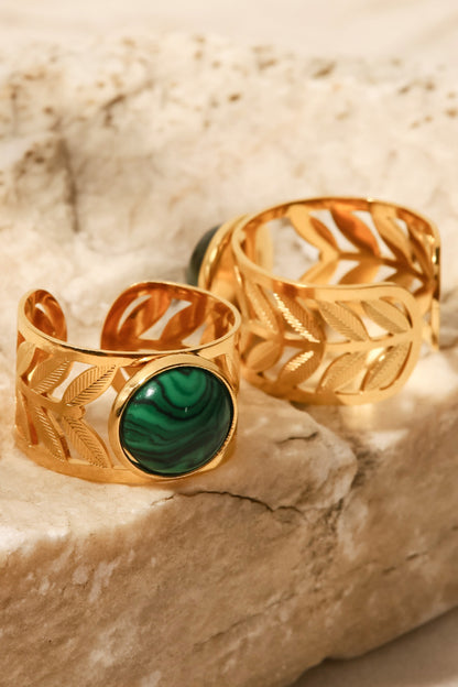 18k Gold Plated Malachite Leaf Ring 