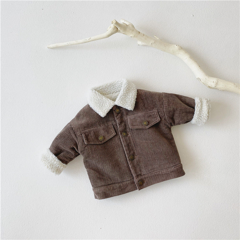 Children's Plush And Thickened Lamb Coat Corduroy Jacket