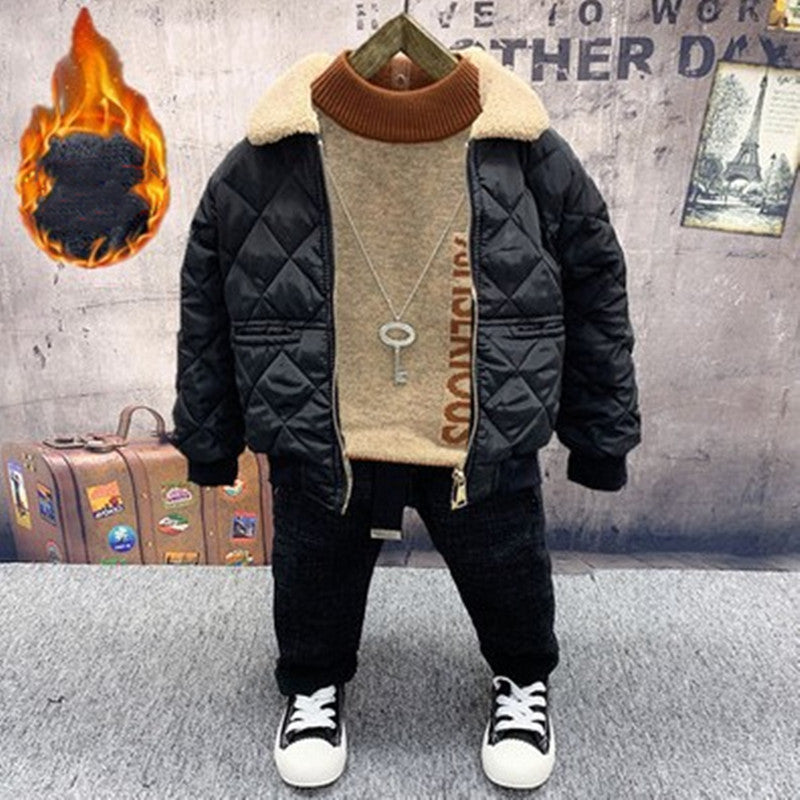 Boys Fleece Cotton Coat Sweater Jeans Suit