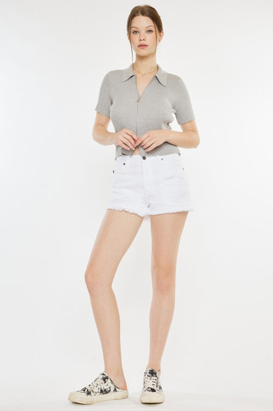 Kancan Raw Hem Distressed Denim Shorts - Babbazon New Products