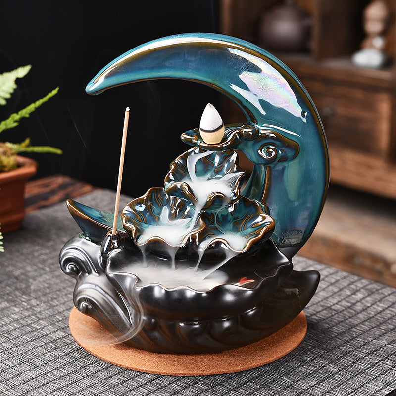 The Moon Backflow Incense Burner Holder Smoke Waterfall Incense Sticks Holder Home Decor