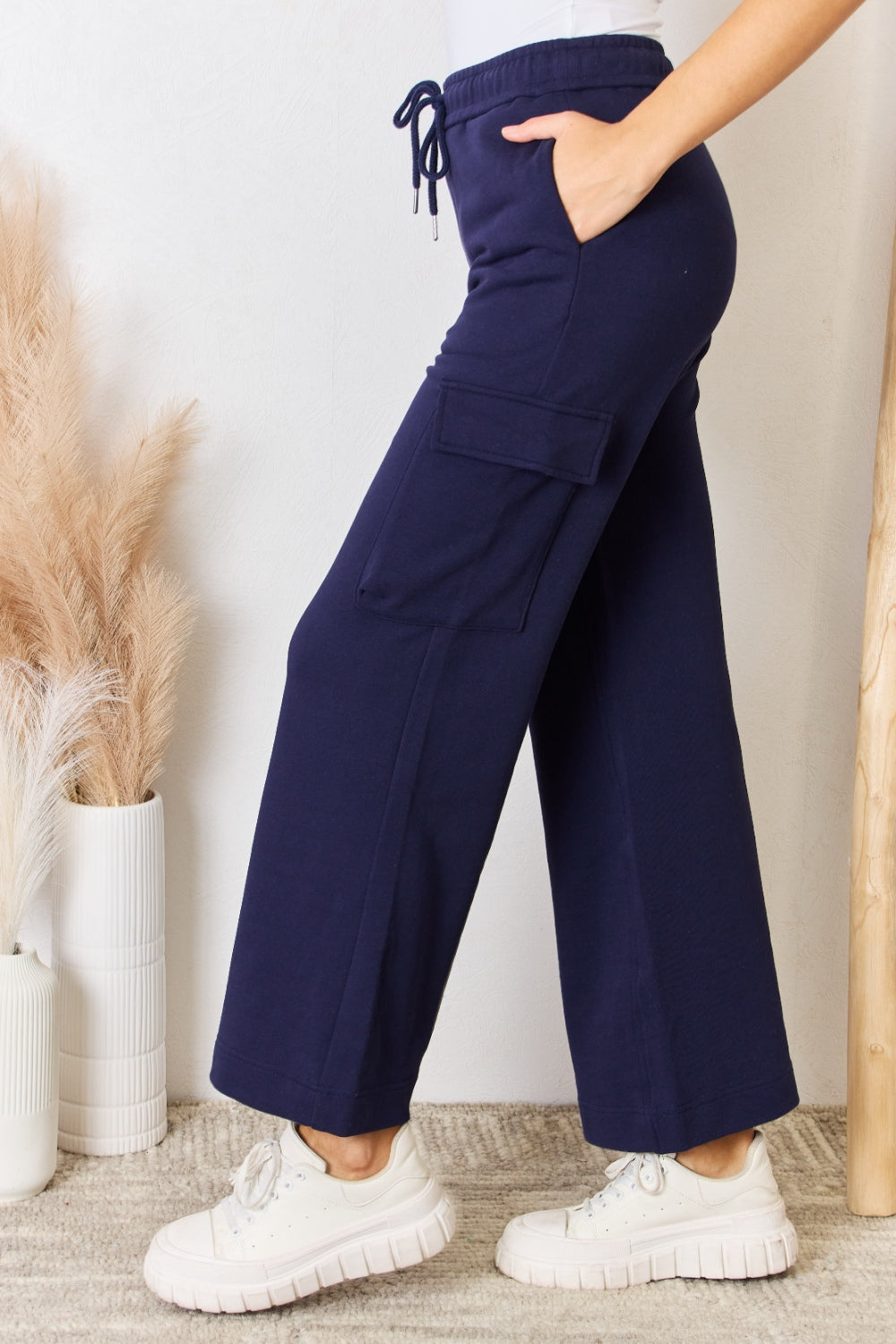 RISEN Drawstring Relaxed Cargo Wide Leg Pants 