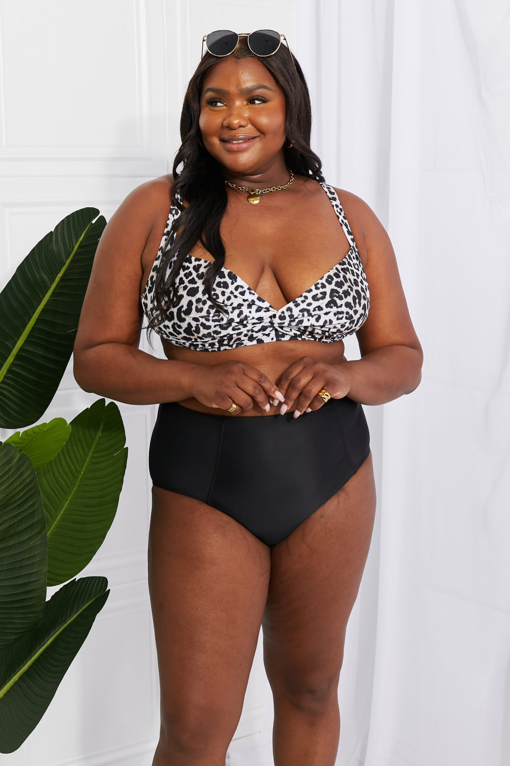 Marina West Swim Take A Dip Twist High-Rise Bikini in Leopard 