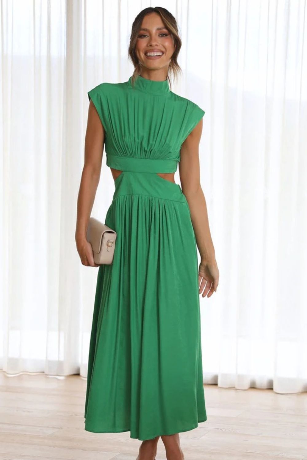 Cutout Mock Neck Sleeveless Dress - Babbazon Midi Dress