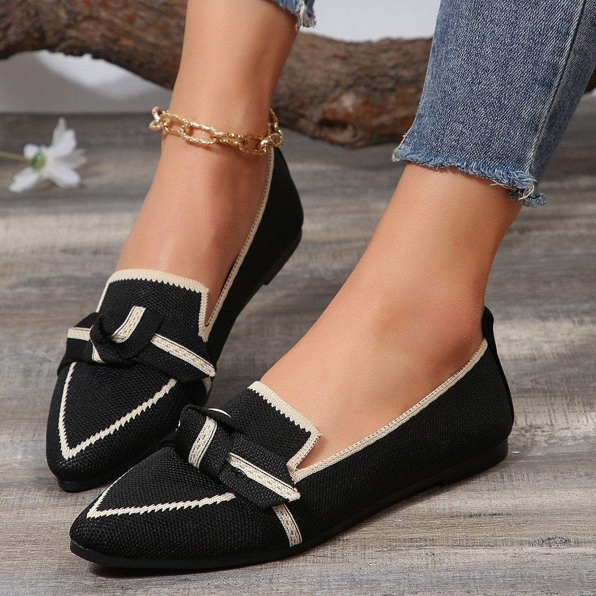 Bow Contrast Trim Point Toe Sneakers - Babbazon New Products