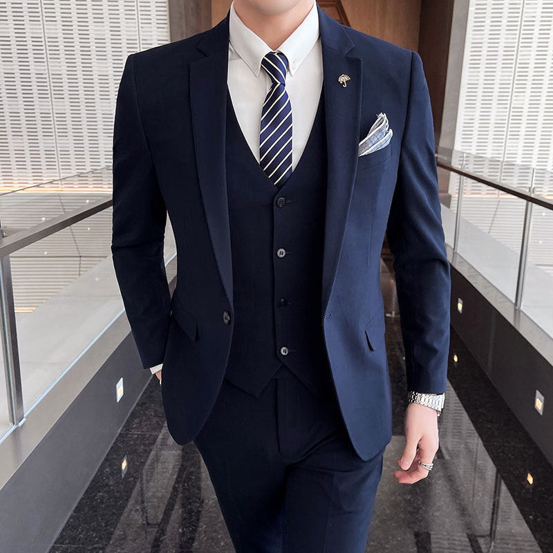 Men's Three-piece Suit Business Suit Solid Color Suit Vest  Trousers 