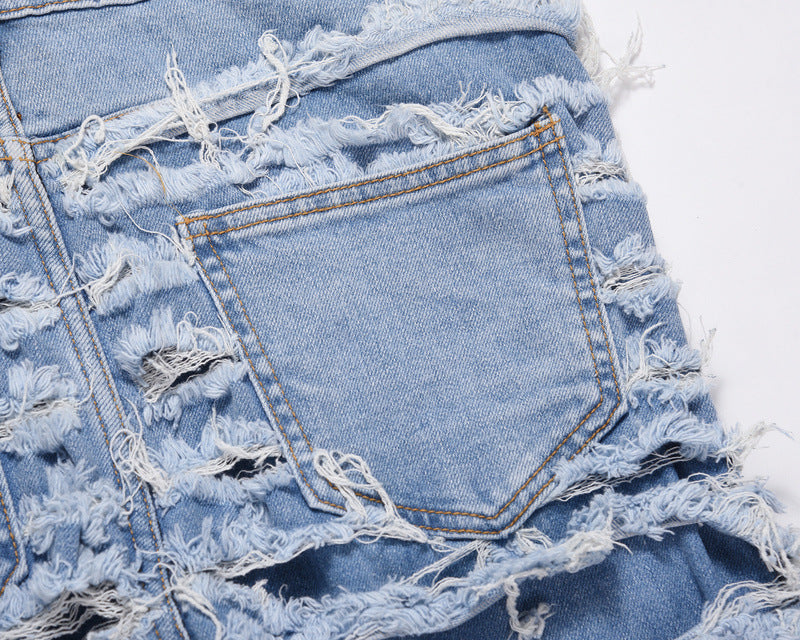 Vintage Wash Distressed Ripped Knee Lined Jeans