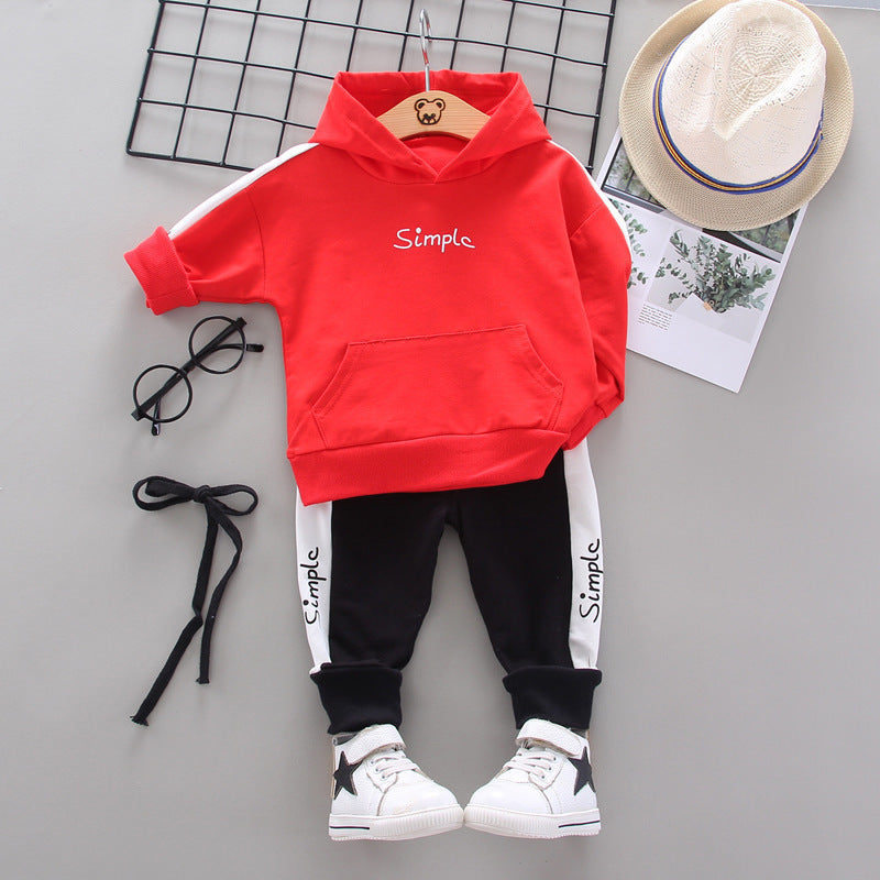 New Children's Sweater Set With Hooded Letter Sweater Long Sleeve Two Piece Set