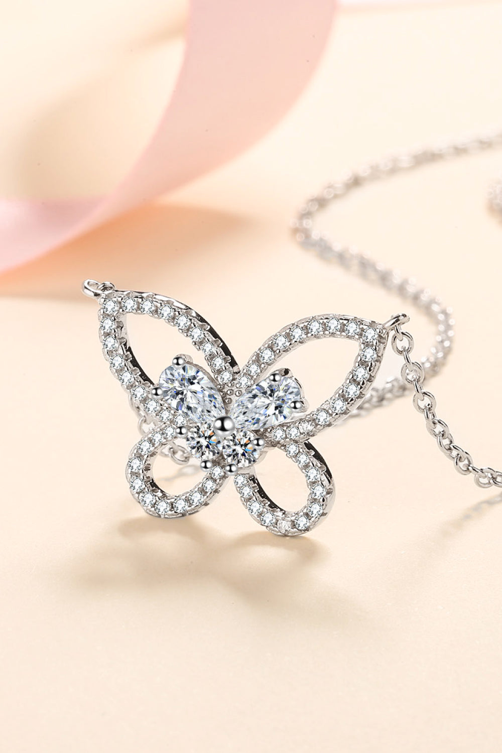 Moissanite Butterfly Pendant Necklace 