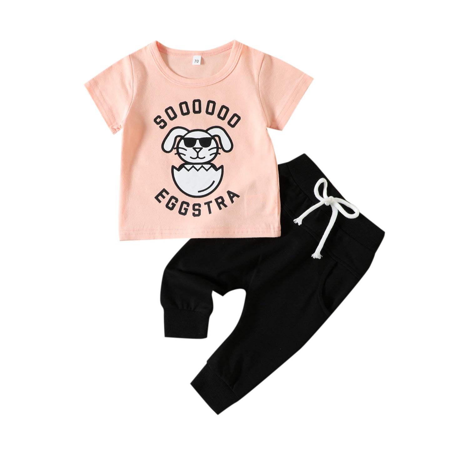 Cartoon Rabbit Letter Print Top Solid Color Trousers Suit