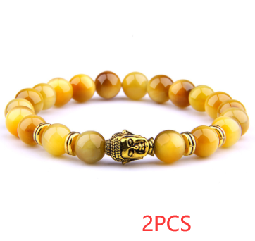 Buddha Head Elastic Charm Beads Gemstone Bracelet