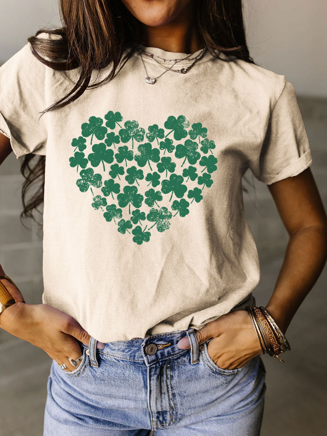 Full Size Lucky Clover Round Neck Short Sleeve T-Shirt - Babbazon New Products