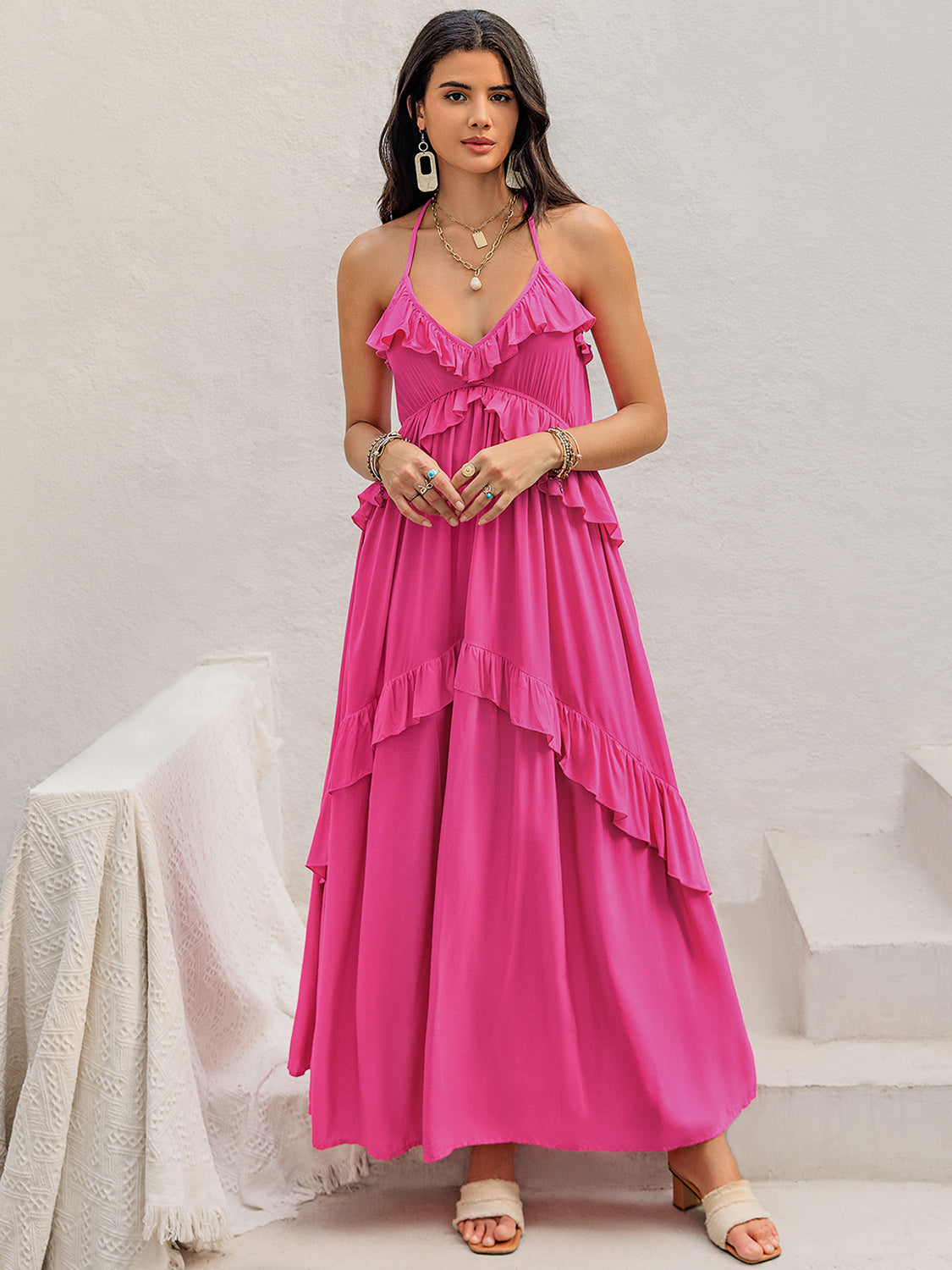 Ruffled Halter Neck Maxi Dress