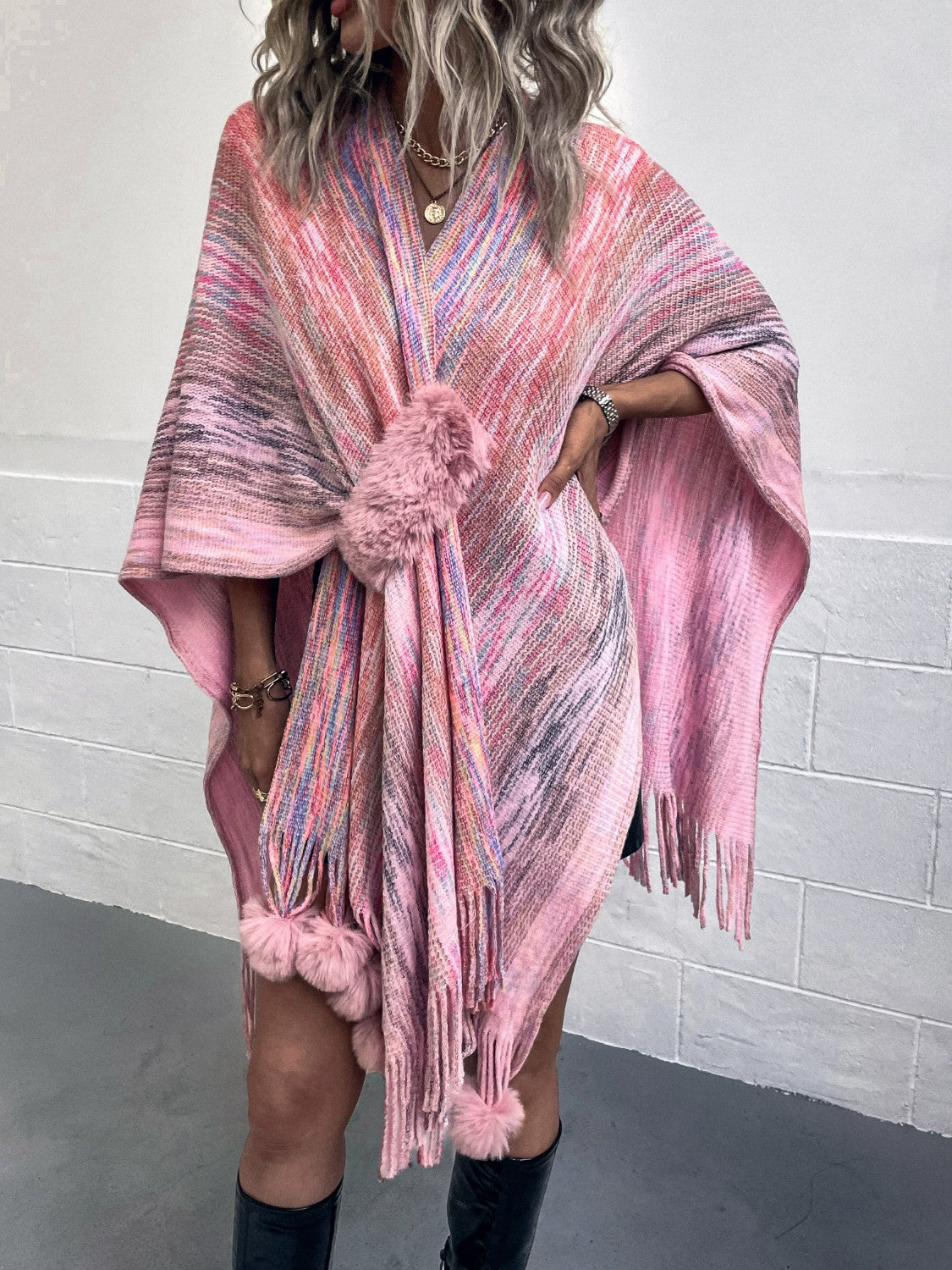 Heathered Fringe Hem Poncho 