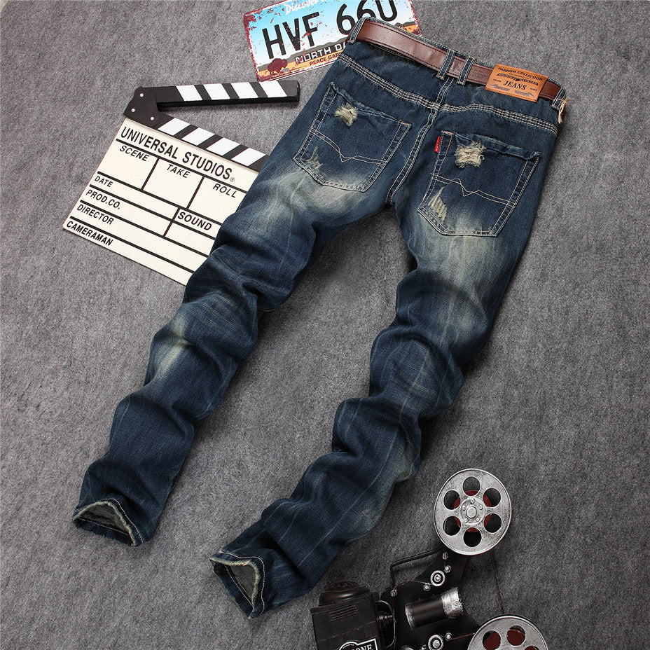 Ripped Trendy Men's Jeans Straight Leg Slim Fit Personality