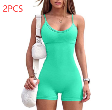 Spaghetti Strap Shorts Jumpsuit Sports Yoga Workout Tight Romper Women Fashion Fitness Sportwear