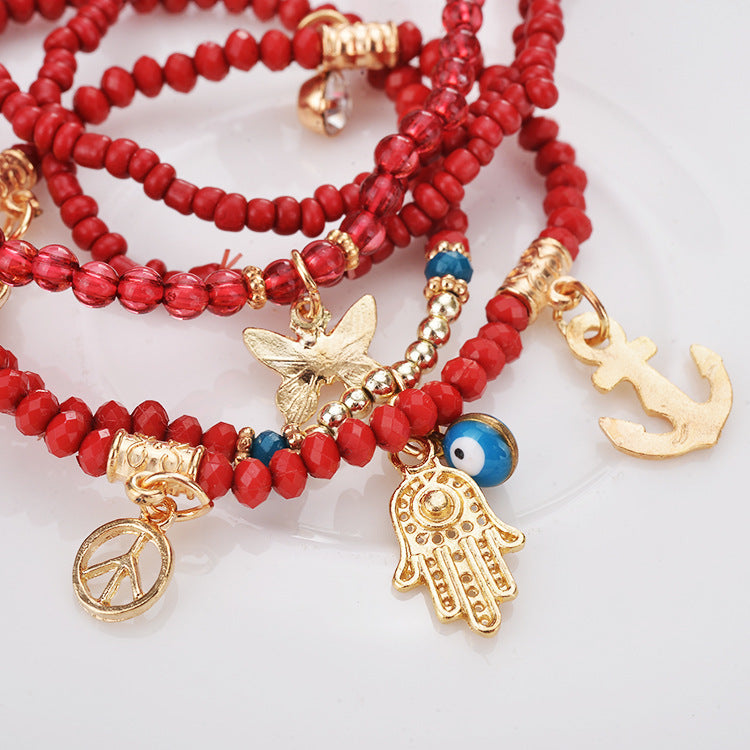 Fashion All-match Summer  Multi-layer Beaded Bracelet Palm Butterfly Buddha Heart Bracelet