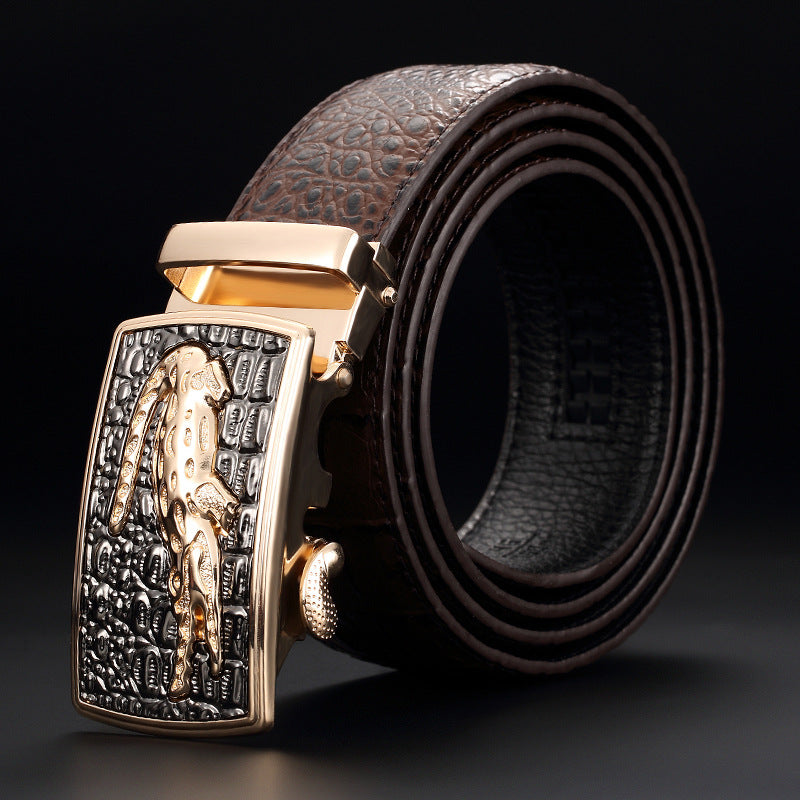 Men's Cowhide Automatic Buckle Waist Belt 