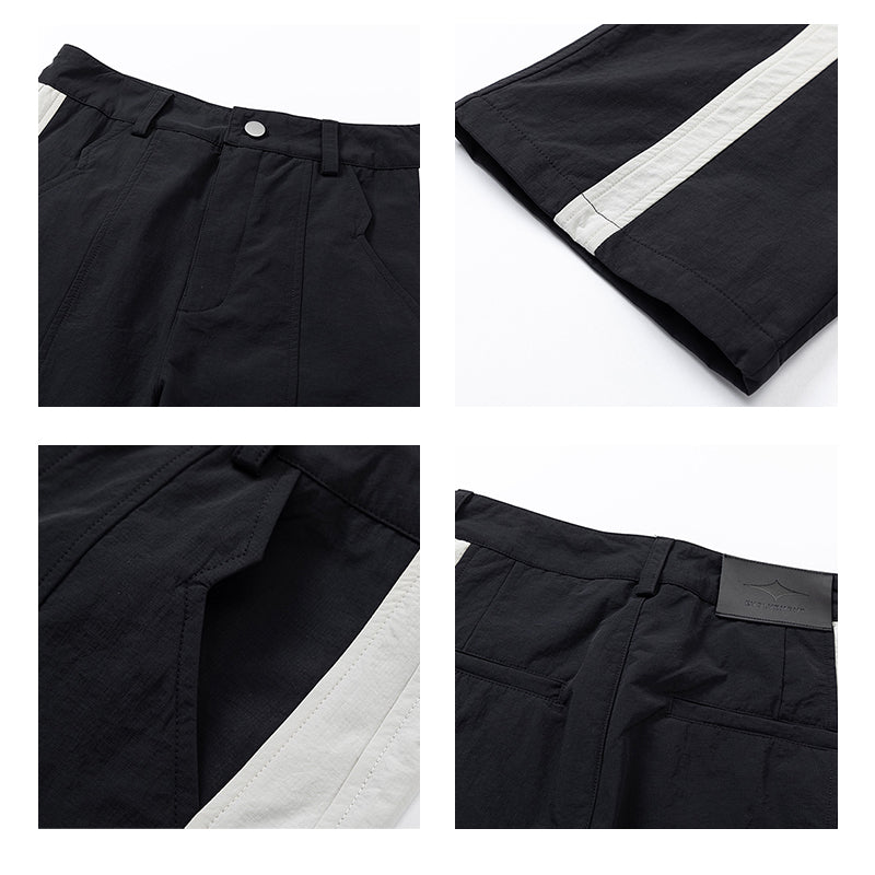 Men's Black And White Colorblock Straight Functional Pants