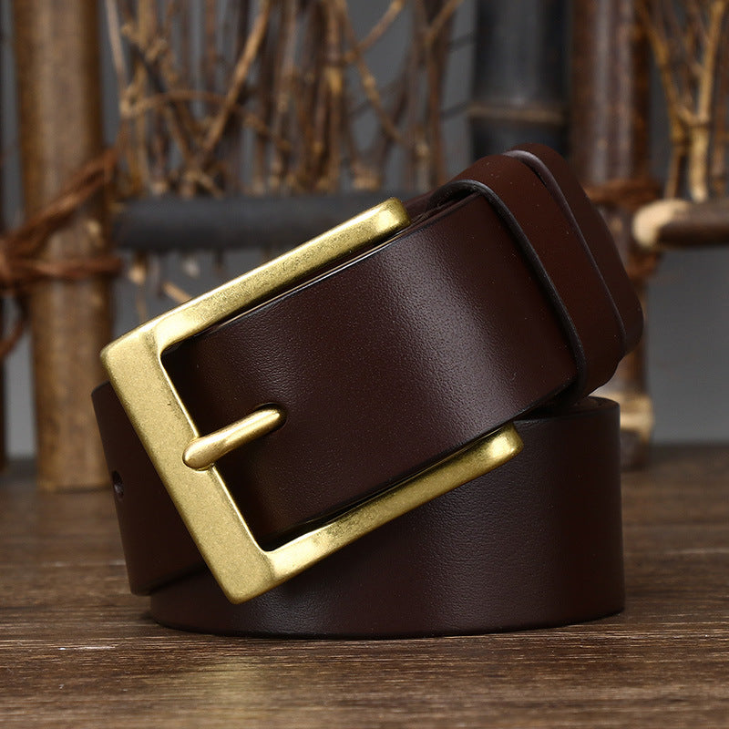 Men's Leather Pin Buckle First Layer Cowhide Simple Glossy Casual Pants Belt 