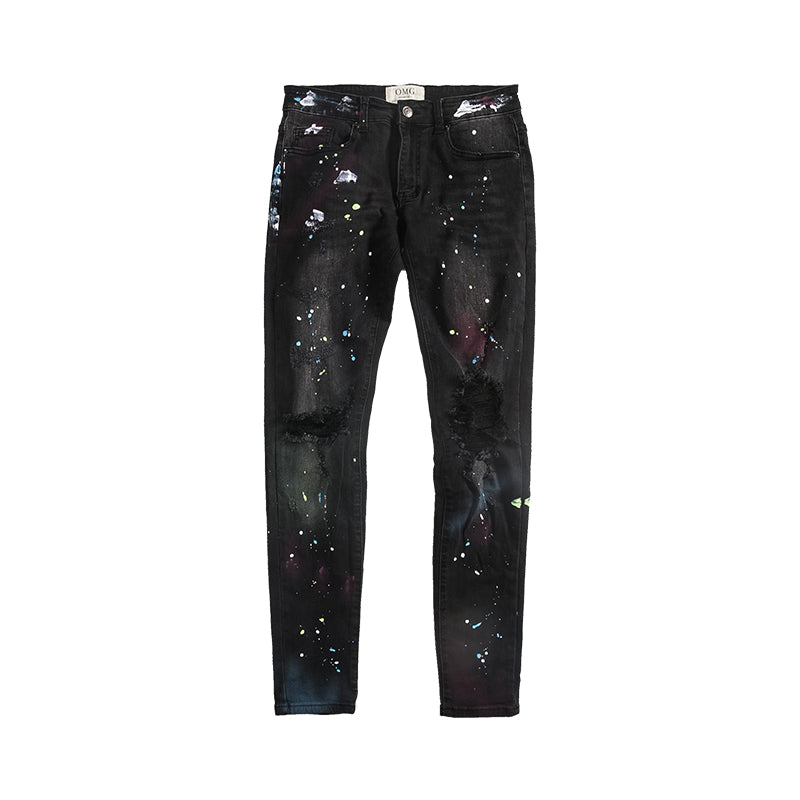 Slim-fit stretch-leg jeans with splashed graffiti