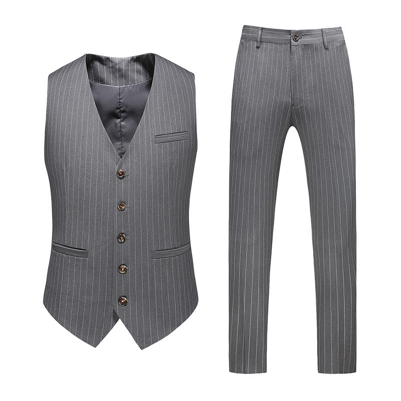 Korean Striped Three-piece Business Suit 