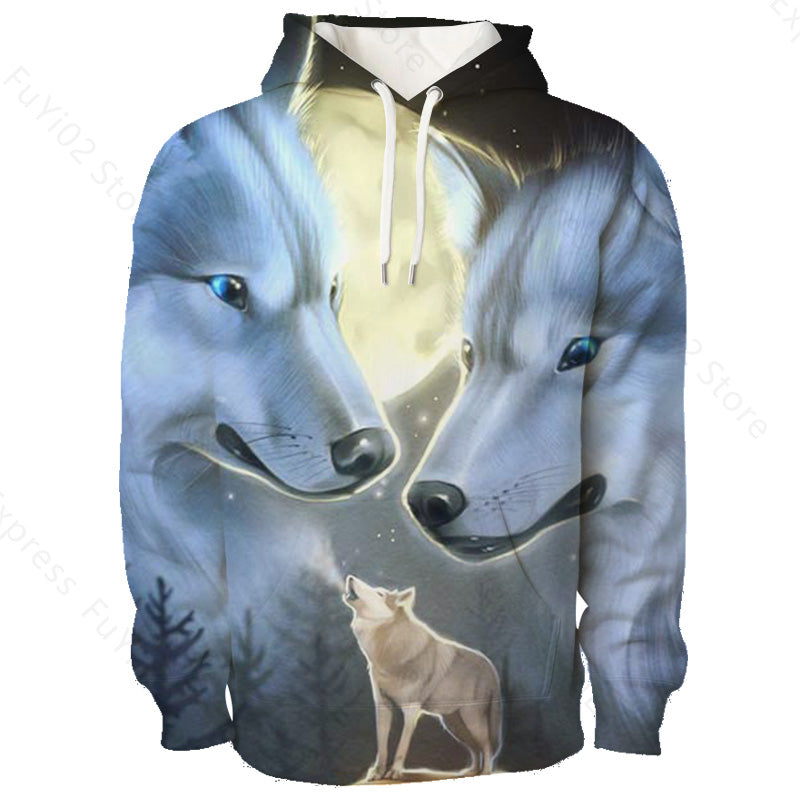 Animal 3d Wolf Pattern Hoodie Men And Women Sports Casual Wear