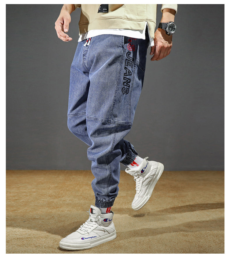 Embroidered men's loose jeans