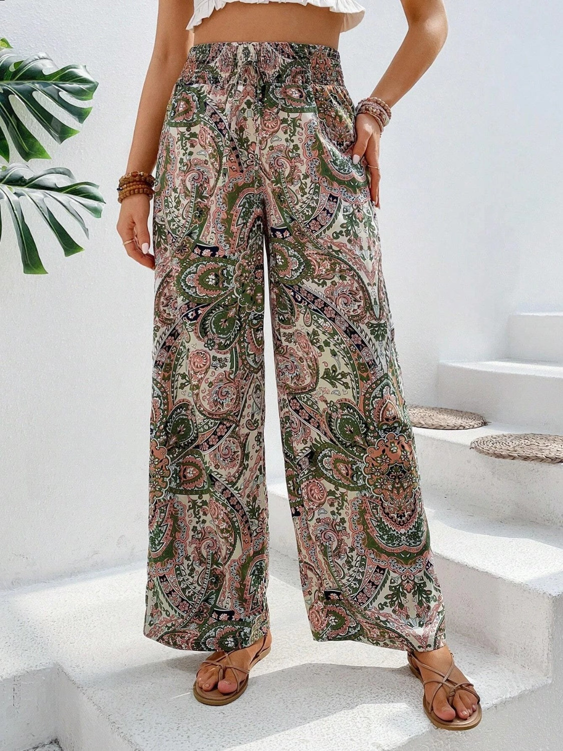 Printed Wide Leg Pants - Babbazon new