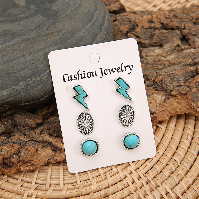 3 Piece Artificial Turquoise Stud Earrings 